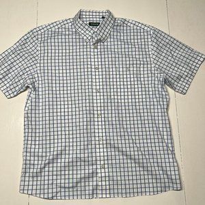 Orvis Shirt Mens XL Extra Large White / Blue Checkered Short Sleeve Button Up